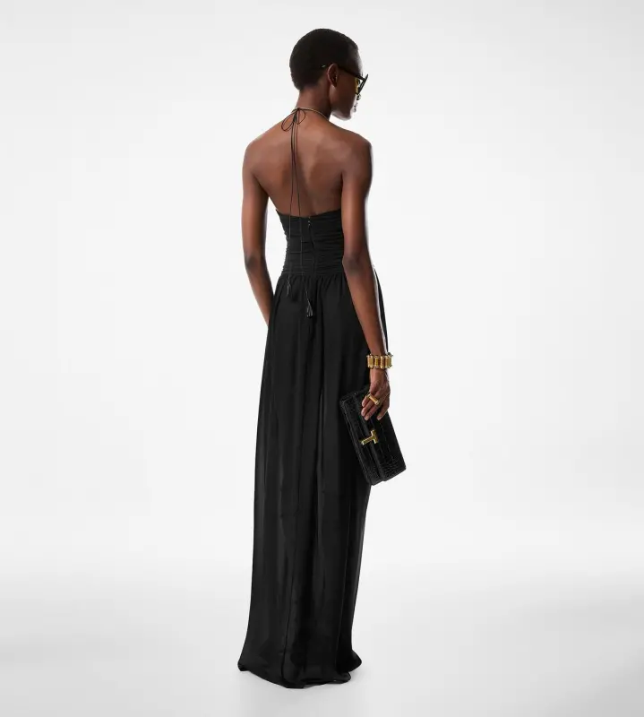 EVENING DRESS WITH DRAWSTRINGS AND CUT OUT DETAILS BLACK online